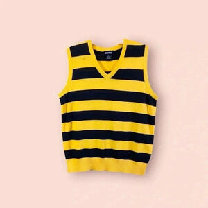 Men’s blue ocean blue and yellow stripped sweater vest v neck